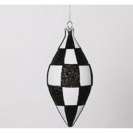 QUEENS OF CHRISTMAS 5 in. White & Black Checker Teardrop Ornament ORN-CHKR-TEAR-05-MOD